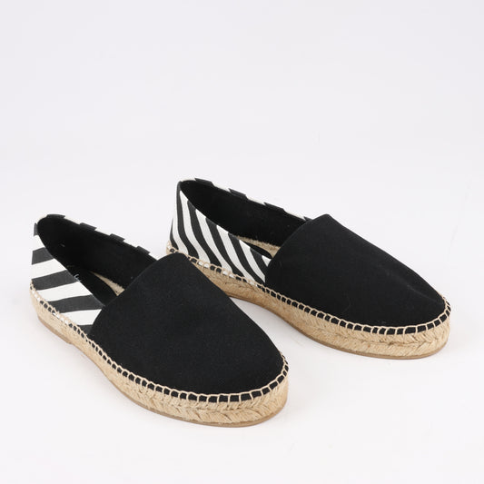 OFF-WHITE Stripes Flat Espadrilles in Schwarz-Weiß-Diagonalen, Größe 37 EU