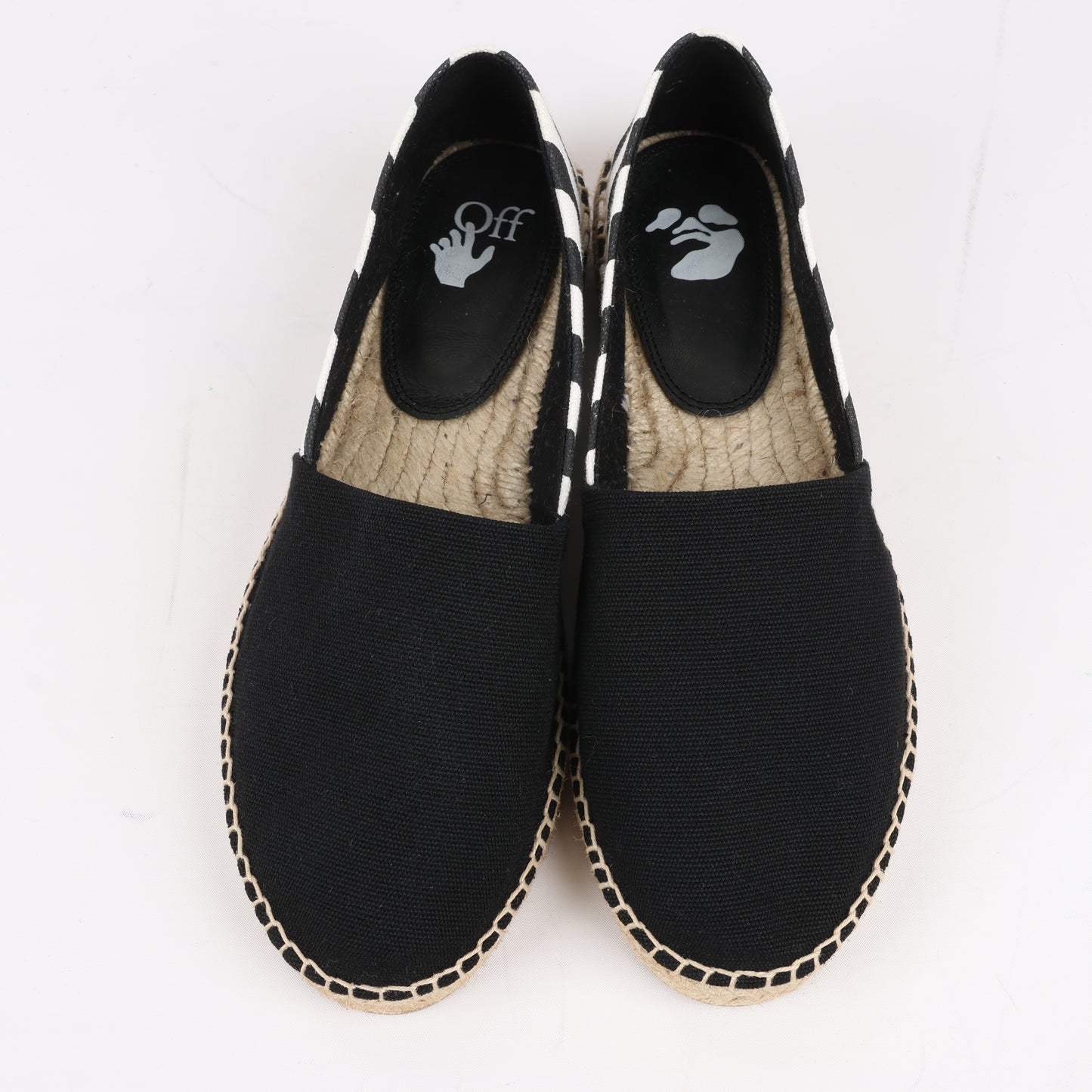 Espadrilles plates OFF-WHITE à rayures diagonales noires et blanches, pointure 37