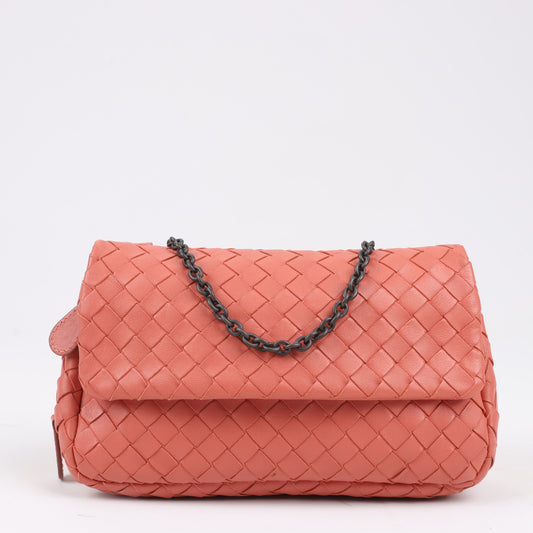 BOTTEGA VENETA Intrecciato Leather Chain Shoulder Bag in Pink