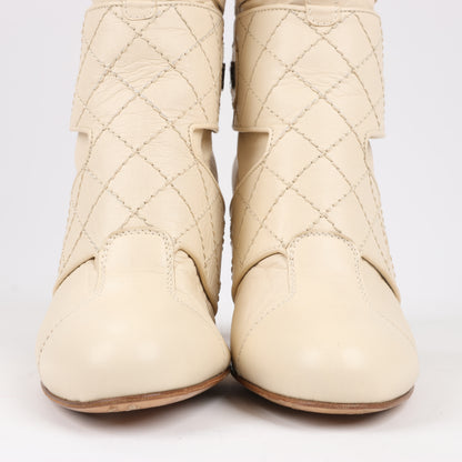 Chanel Coco Mark Matelasse 06A Leather Long Boots in Ivory G25325, Size 38.5 EU