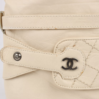 Chanel Coco Mark Matelasse 06A Leather Long Boots in Ivory G25325, Size 38.5 EU