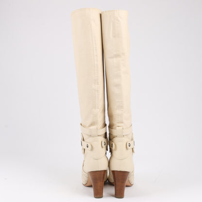 Chanel Coco Mark Matelasse 06A Leather Long Boots in Ivory G25325, Size 38.5 EU