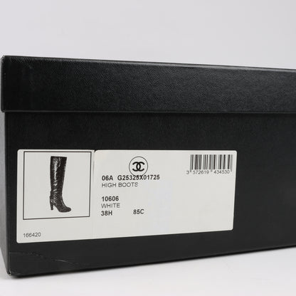 Chanel Coco Mark Matelasse 06A Leather Long Boots in Ivory G25325, Size 38.5 EU
