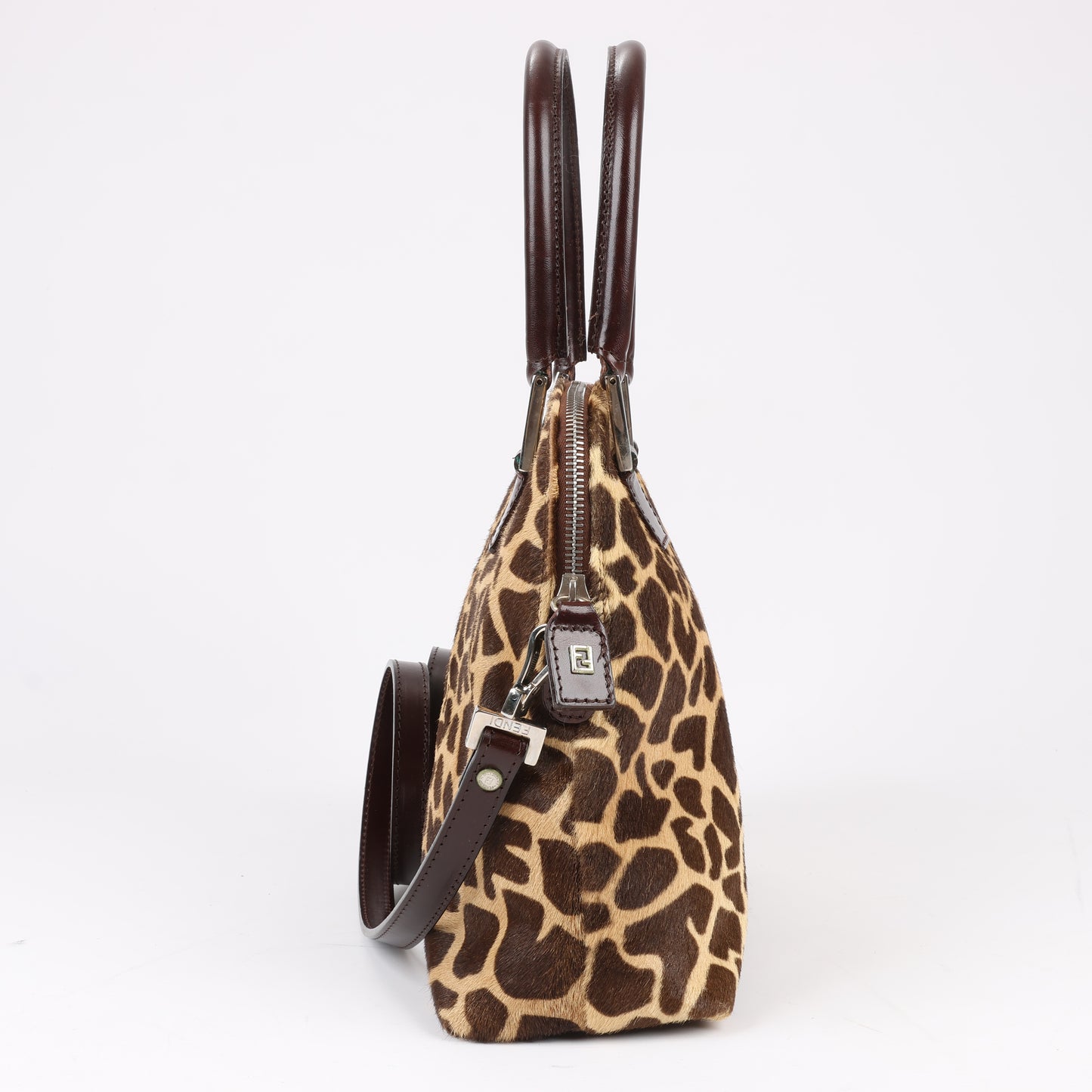 FENDI – 2-Wege-Handtasche aus Leder im Giraffen-Pony-Stil in Braun