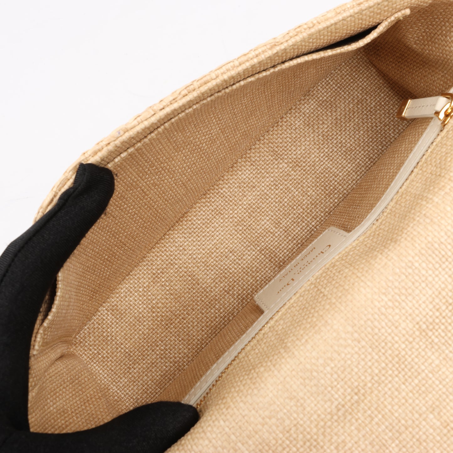 Christian Dior Caro Raffia x Leder, mittelgroße Umhängetasche in Beige