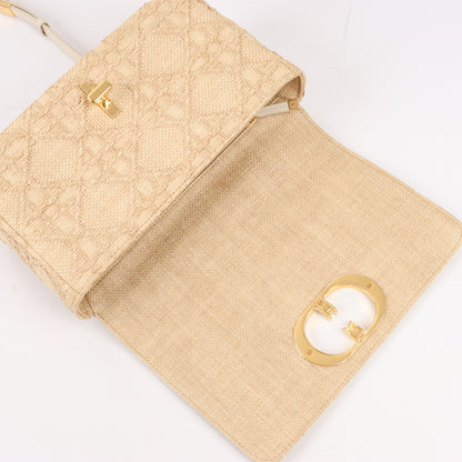 Christian Dior Caro Raffia x Leder, mittelgroße Umhängetasche in Beige