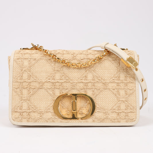 Christian Dior Caro Raffia x Leather Medium Shoulder Bag in Beige
