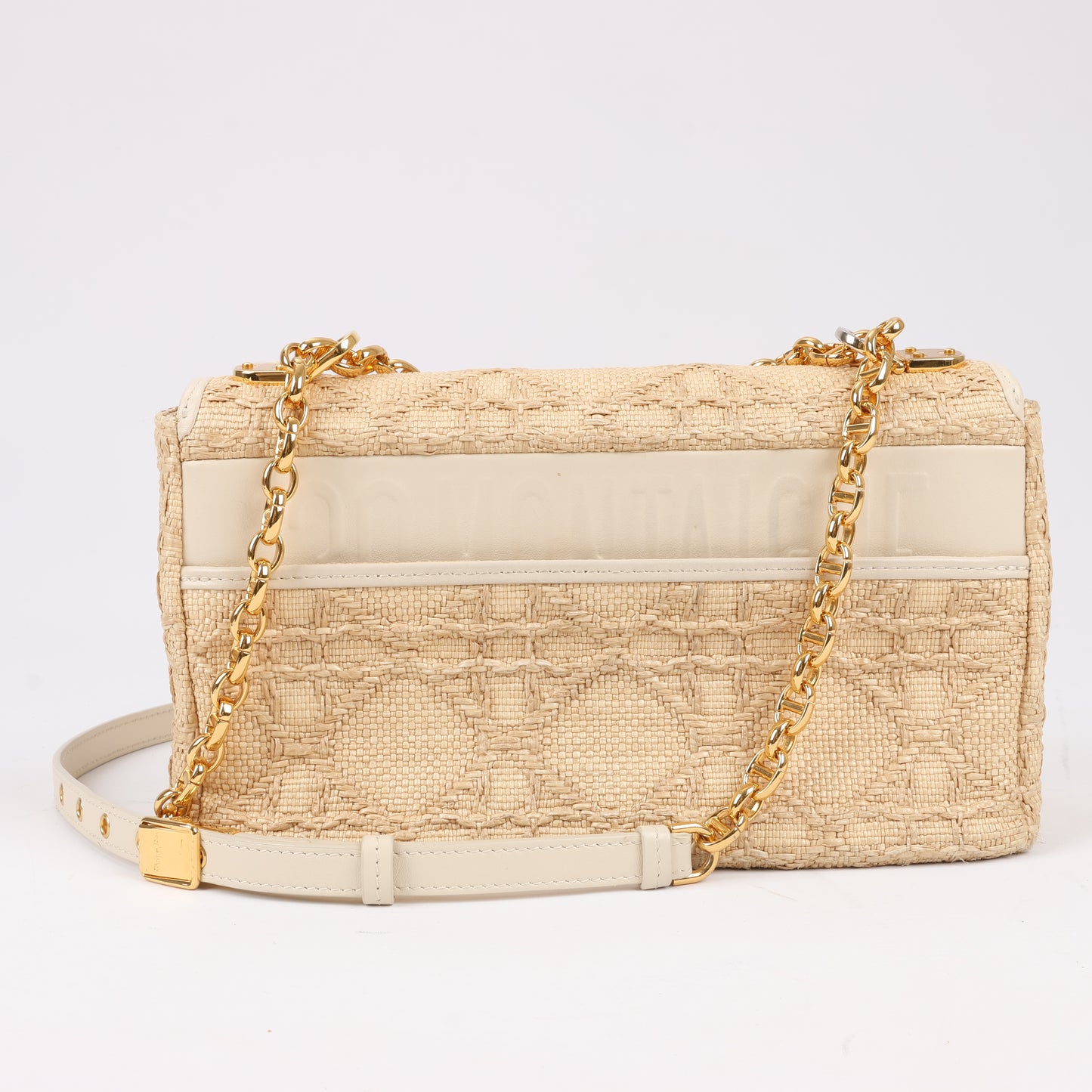 Christian Dior Caro Raffia x Leder, mittelgroße Umhängetasche in Beige