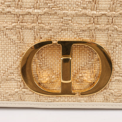 Christian Dior Caro Raffia x Leder, mittelgroße Umhängetasche in Beige