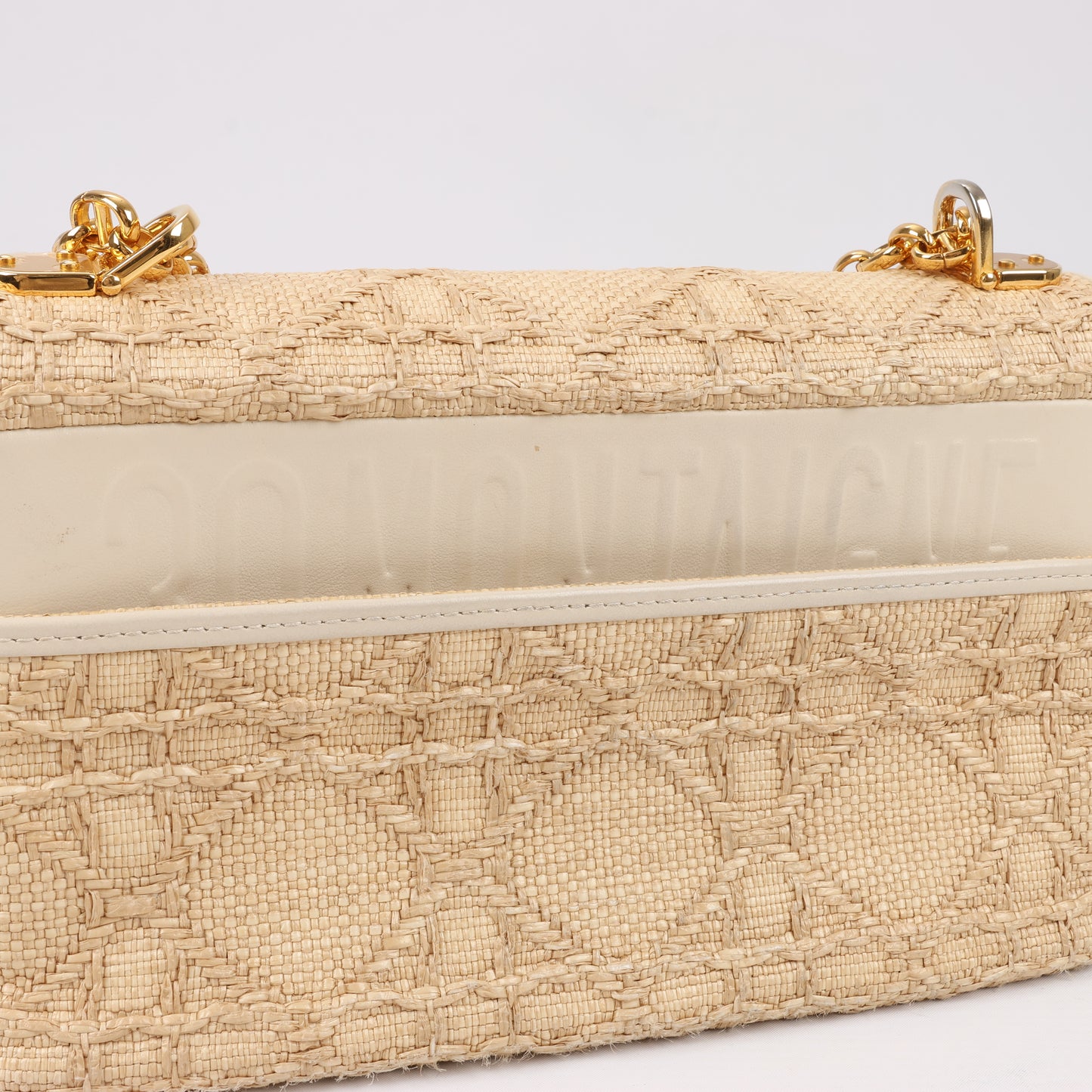 Christian Dior Caro Raffia x Leder, mittelgroße Umhängetasche in Beige