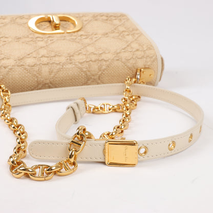 Christian Dior Caro Raffia x Leder, mittelgroße Umhängetasche in Beige