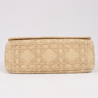 Christian Dior Caro Raffia x Leder, mittelgroße Umhängetasche in Beige