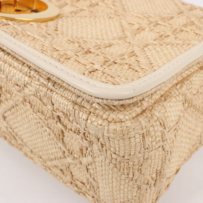 Christian Dior Caro Raffia x Leder, mittelgroße Umhängetasche in Beige