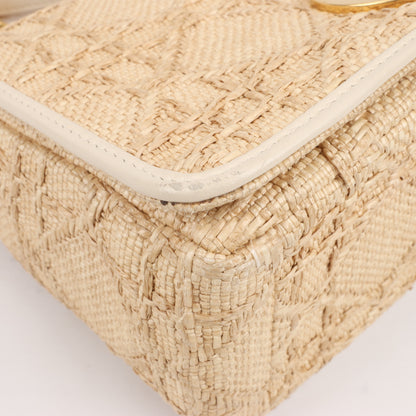 Christian Dior Caro Raffia x Leder, mittelgroße Umhängetasche in Beige