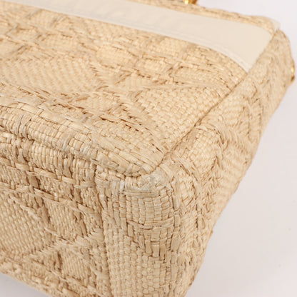 Christian Dior Caro Raffia x Leder, mittelgroße Umhängetasche in Beige