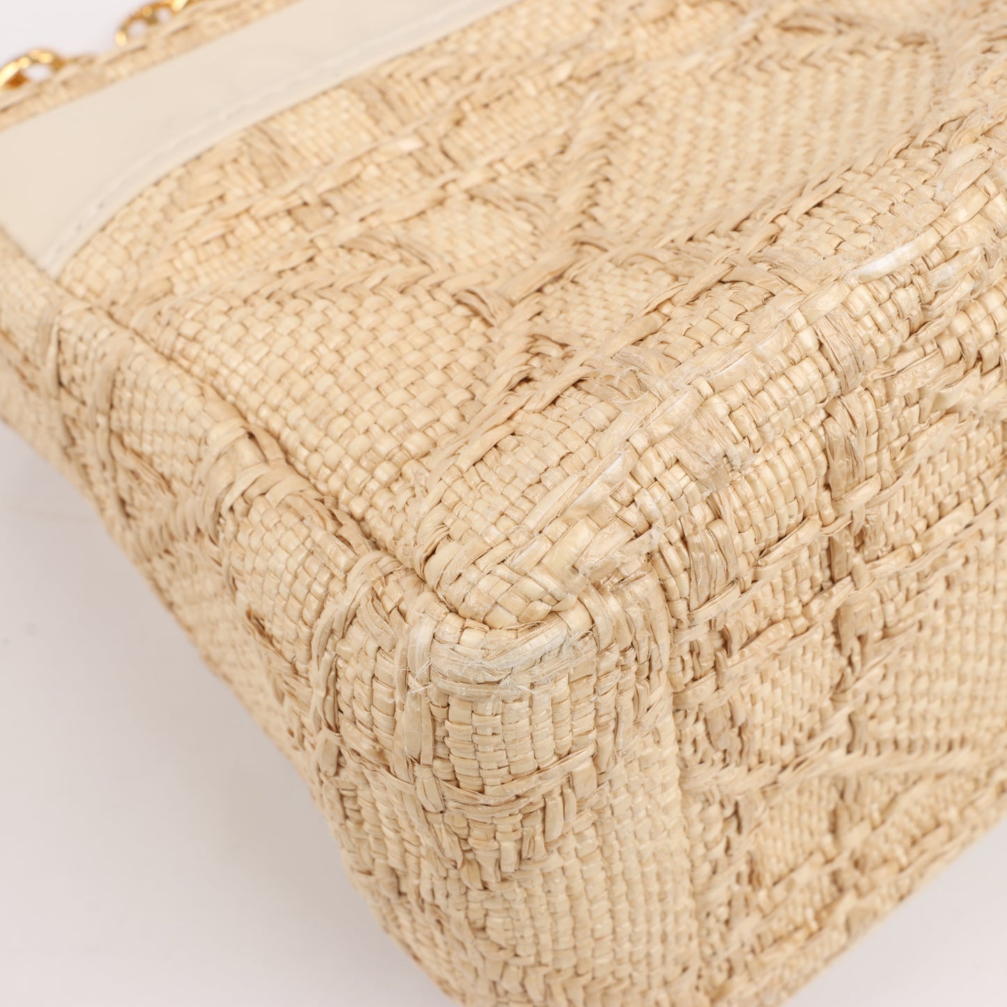 Christian Dior Caro Raffia x Leder, mittelgroße Umhängetasche in Beige
