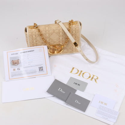 Christian Dior Caro Raffia x Leder, mittelgroße Umhängetasche in Beige