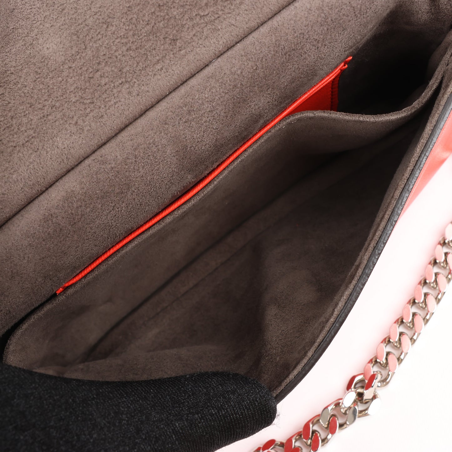 FENDI Double Micro Baguette Leder-Umhängetasche mit Kette in Rot 8M0371