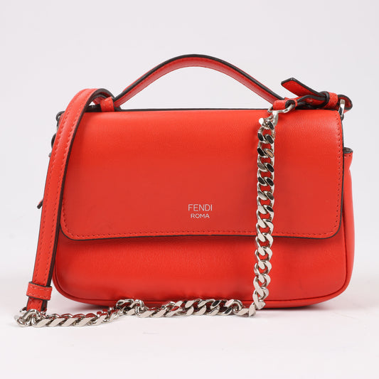 FENDI Double Micro Baguette Leder-Umhängetasche mit Kette in Rot 8M0371