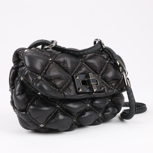 Valentino Garavani – Kleine Spikeme-Schultertasche aus Nappaleder in Schwarz
