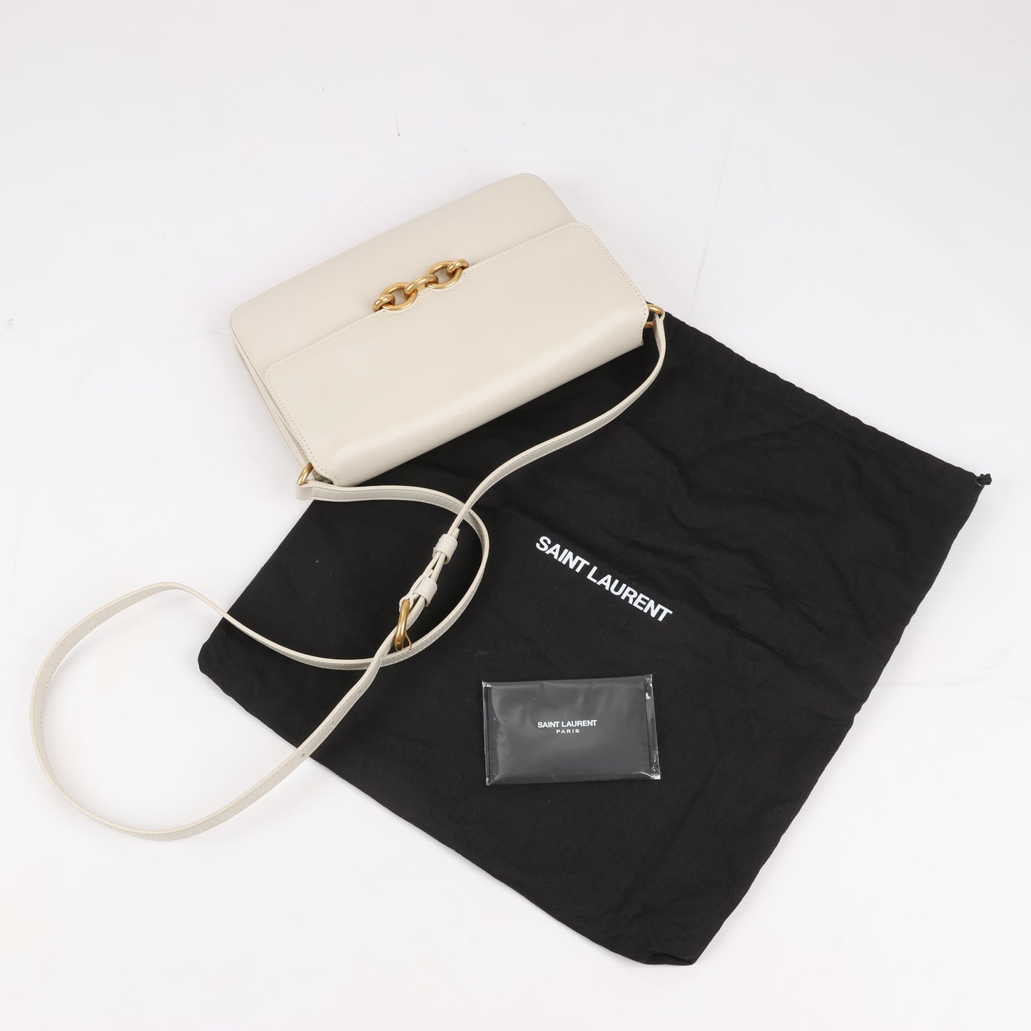 Saint Laurent Paris Le Maillon Leather Shoulder bag in Beige 649795
