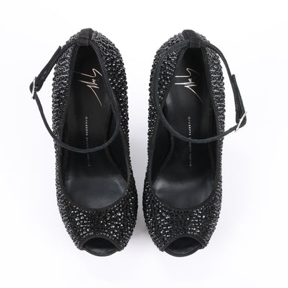 Giuseppe Zanotti Plateau-Wedges ohne Absatz mit Swarovski-Kristallen – Größe 38 EU