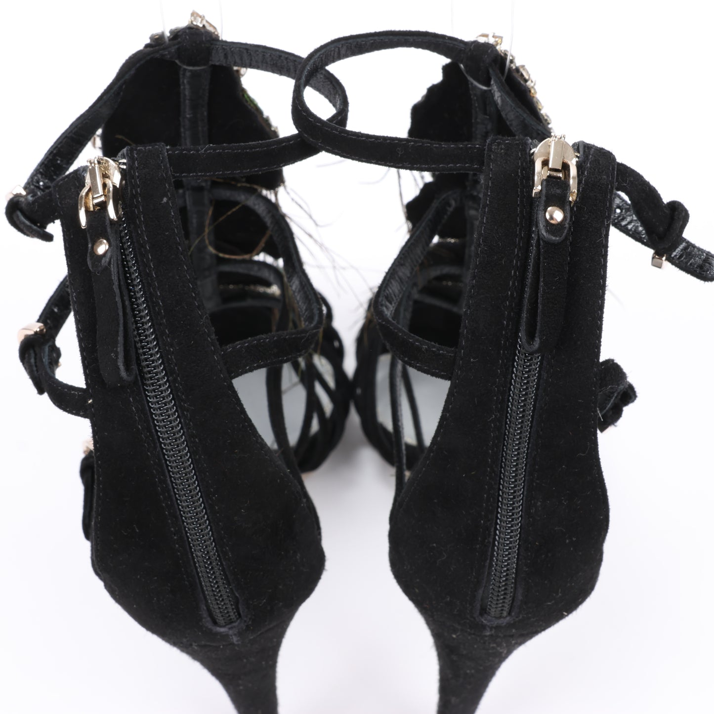 Sandales à plateforme Sergio Rossi en daim noir ornées de cristaux et de paon, taille 38 EU