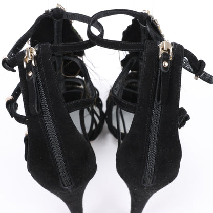 Sandales à plateforme Sergio Rossi en daim noir ornées de cristaux et de paon, taille 38 EU