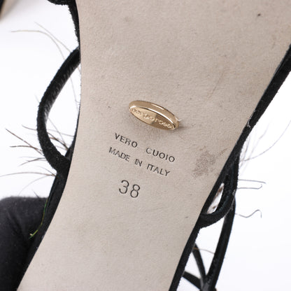 Sandales à plateforme Sergio Rossi en daim noir ornées de cristaux et de paon, taille 38 EU