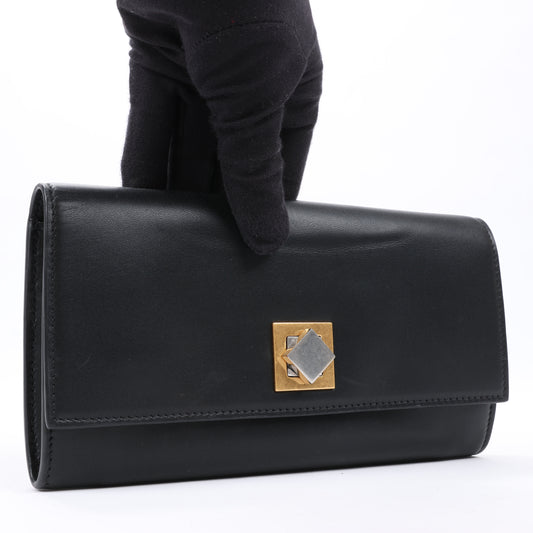 Bottega Veneta – Schwarzes Kontinentalportemonnaie aus glattem Leder