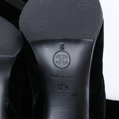 Chanel Coco Mark Velour Long Boots in Black, Size 37.5 EU