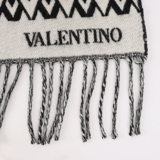 Valentino Garavani V-Logo-Schal aus Wolle und Kaschmir Schwarz × Weiß