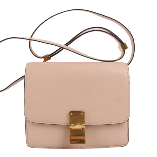 CELINE Classic Box kleine Umhängetasche aus Leder in Puderbeige