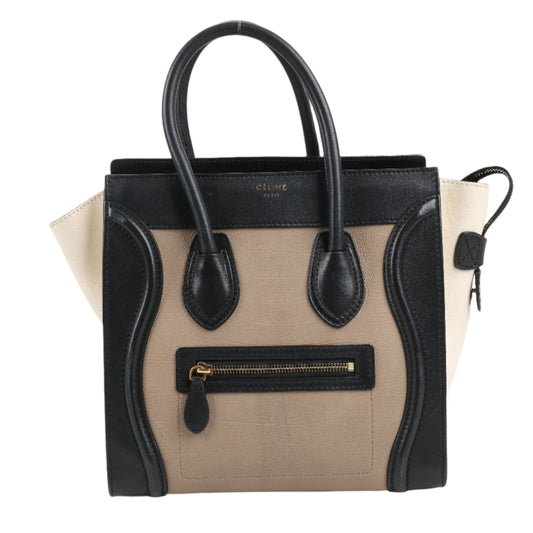 CELINE Luggage Micro Lederhandtasche dreifarbig in Beige
