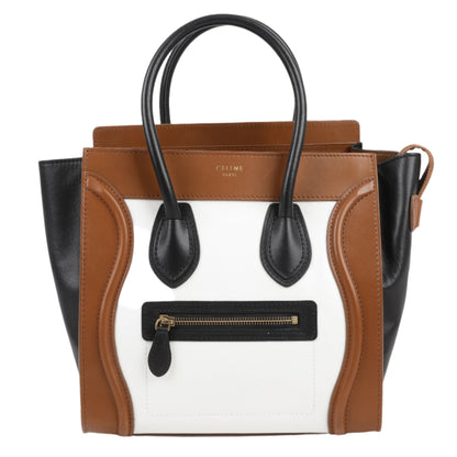 CELINE Luggage Micro Leather Handbag in Tri-color Brown