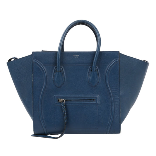 CELINE Luggage Phantom Mittelgroße Handtasche aus genarbtem Leder in Marineblau