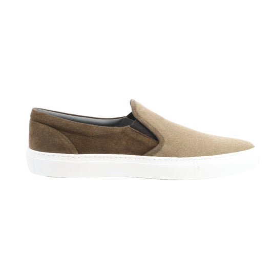 CORNELIANI Suede and Cloth Slip-On Sneakers in Brown, Size 50 EU