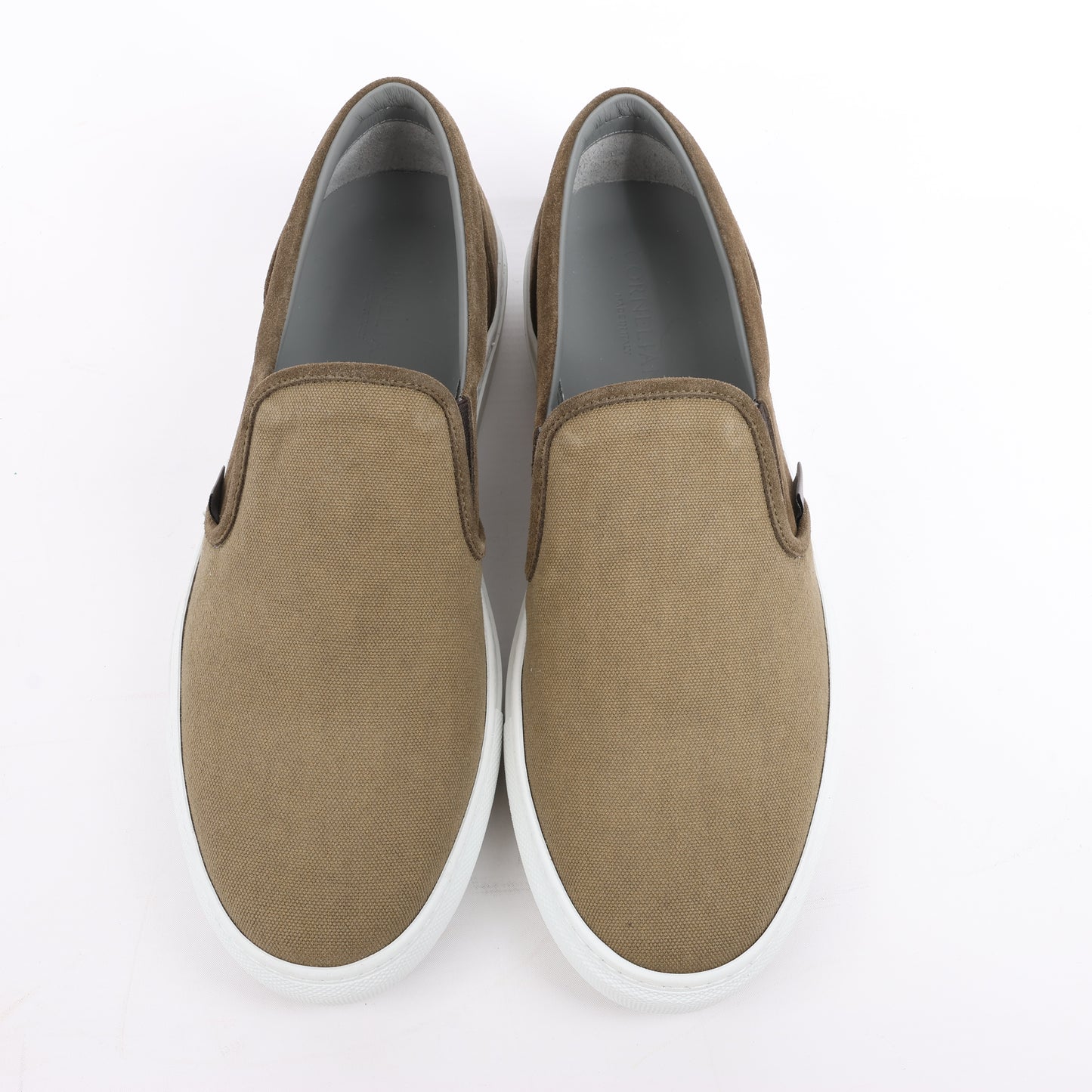 CORNELIANI Slip-On-Sneaker aus Wildleder und Stoff in Braun, Größe 50 EU