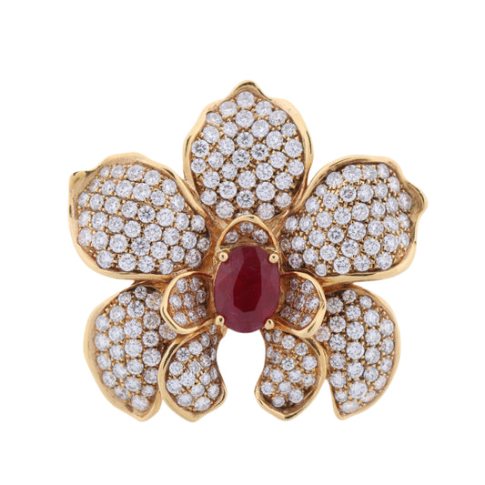 Carrera Y Carrera Seda Imperial Orchidee Gelbgold mit Rubin und Diamanten, Größe 53 EU