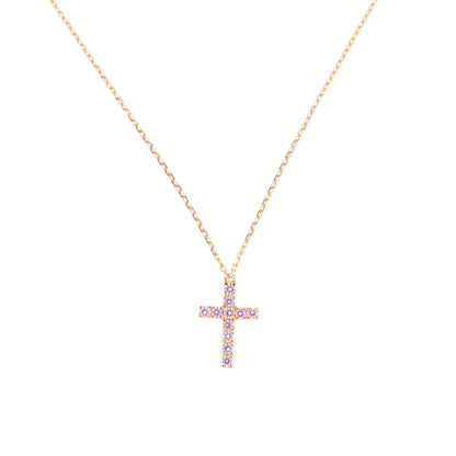Cartier-Kreuz-Halskette mit rosa Saphir, 750 (Gold), 2,9 g