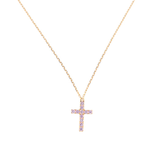 Cartier-Kreuz-Halskette mit rosa Saphir, 750 (Gold), 2,9 g
