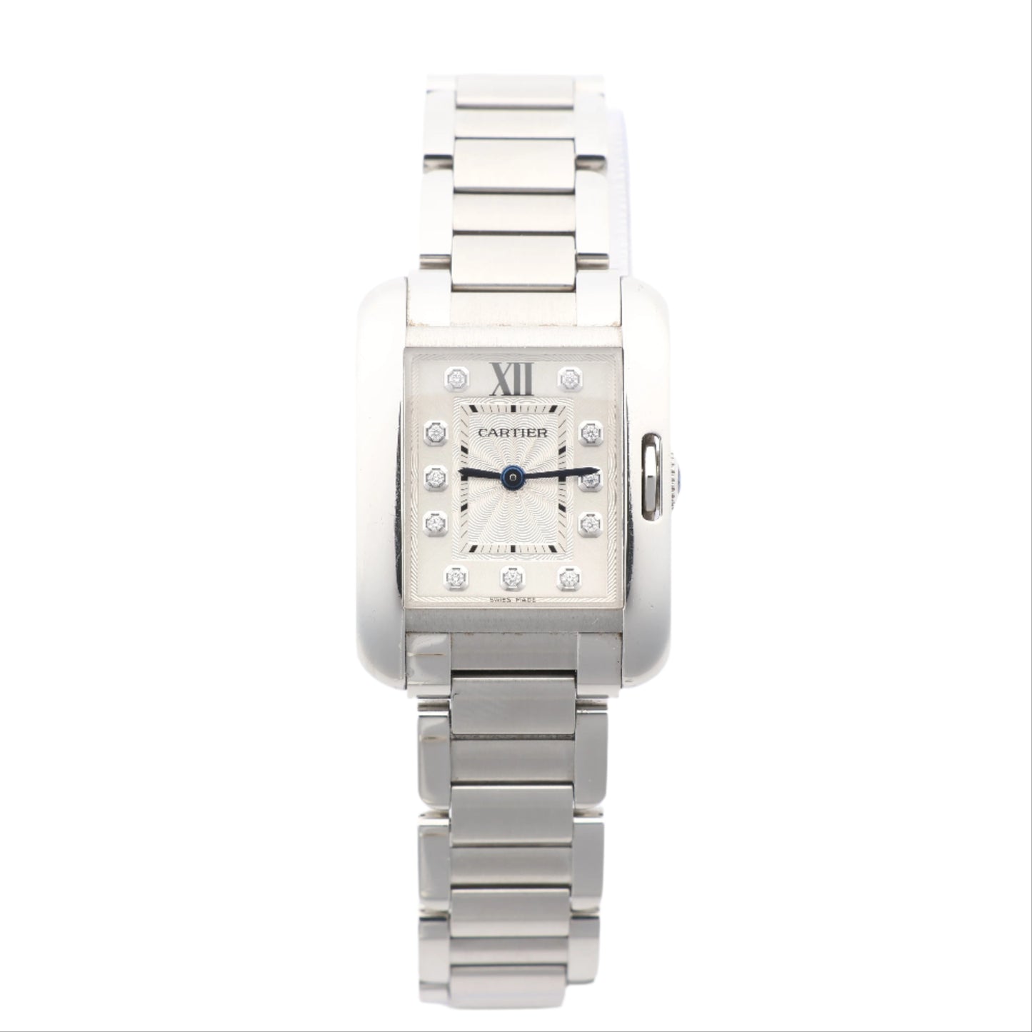 Cartier Tank Anglaise W4TA0003 3485312740UX SS QZ Uhr mit silbernem Zifferblatt
