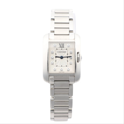 Cartier Tank Anglaise W4TA0003 3485312740UX SS QZ Uhr mit silbernem Zifferblatt