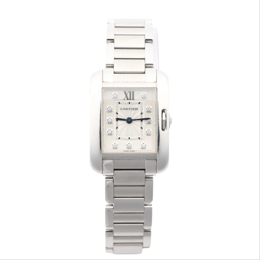 Cartier Tank Anglaise W4TA0003 3485312740UX SS QZ Uhr mit silbernem Zifferblatt