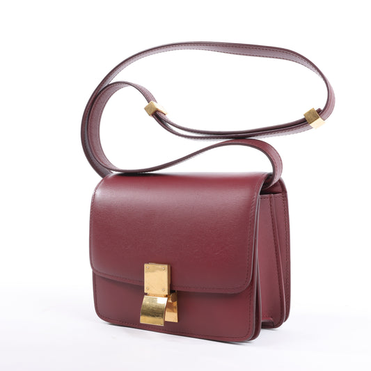 Celine – Classic Box – Kleine Schultertasche aus Leder in Burgunderrot