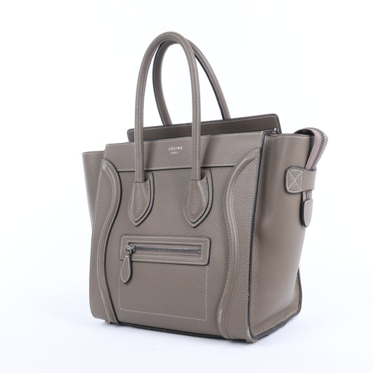 CELINE Luggage Micro Lederhandtasche in Greige