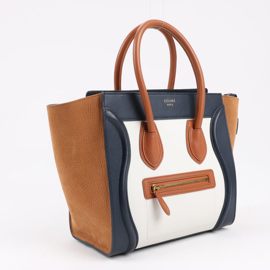 CELINE Luggage Micro Leder x Wildleder Handtasche dreifarbig in Braun