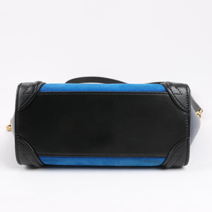 CELINE Nano Luggage Dreifarbige 2-Wege-Handtasche aus Kalbsleder in Blau x Schwarz