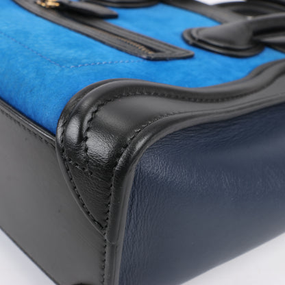 CELINE Nano Luggage Dreifarbige 2-Wege-Handtasche aus Kalbsleder in Blau x Schwarz