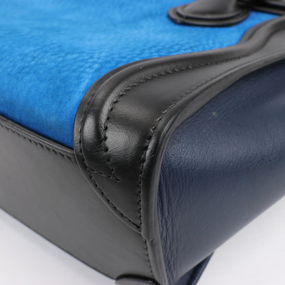 CELINE Nano Luggage Dreifarbige 2-Wege-Handtasche aus Kalbsleder in Blau x Schwarz